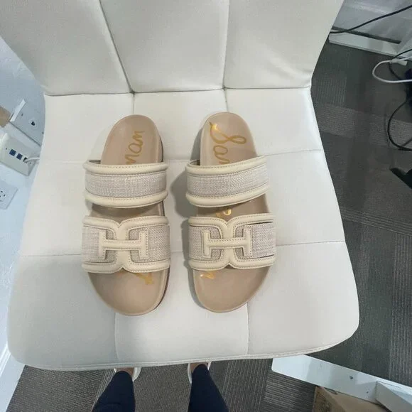 Sam Edelman Rowan Sandals • Neutral Beige Double Strap Flat Slides Women’s 7 - Picture 2 of 7
